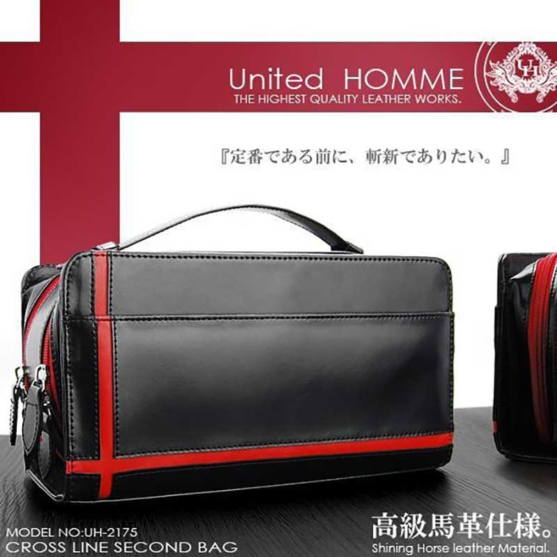 unitedHOMME 本革 馬革 クロスライン セカンドバッグ シンプル コードバン