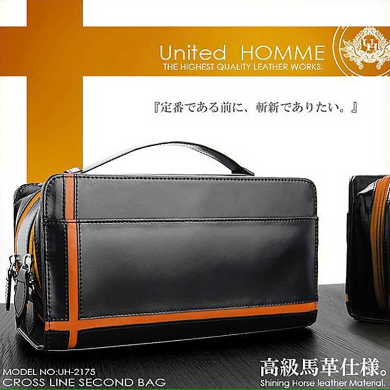 unitedHOMME 本革 馬革 クロスライン セカンドバッグ シンプル コードバン