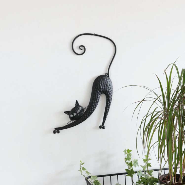 Antique Style【黒猫壁掛け のびねこ】 アイアン クラシック アンティーク 壁飾り オーナメント インテリア