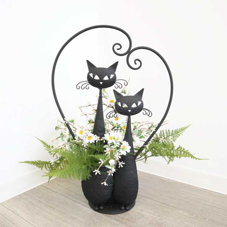 Antique Style【黒猫プランター 鉢カバー フラワーベース】アイアン クラシック アンティーク 観葉植物 植木 花
