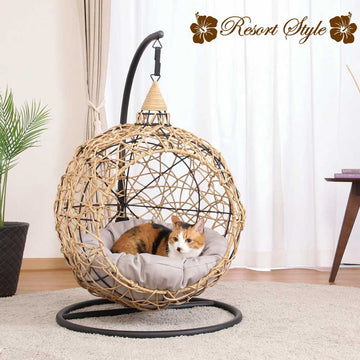 【Resort Style ラウンドハンギングチェア】猫用 犬用 ペット用 ペット専用 室内用 ラタン調 インテリア