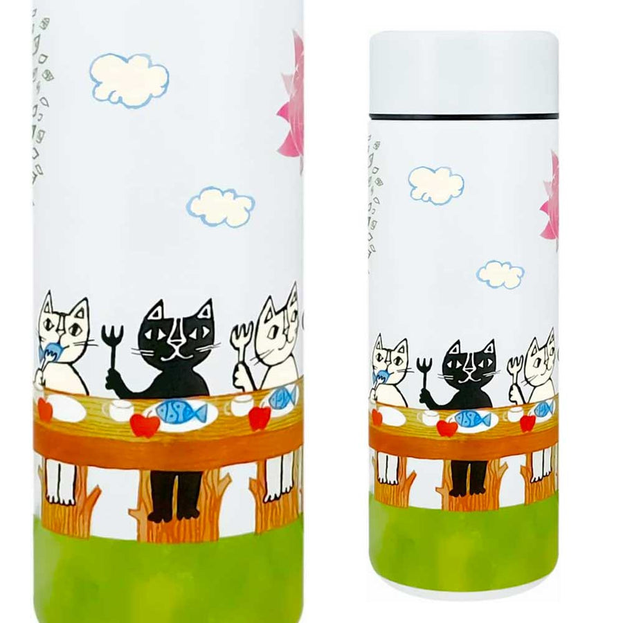 【ねこ画家 おかべてつろう　スクリュー式 ステンレスボトル300ml「森のレストラン」】