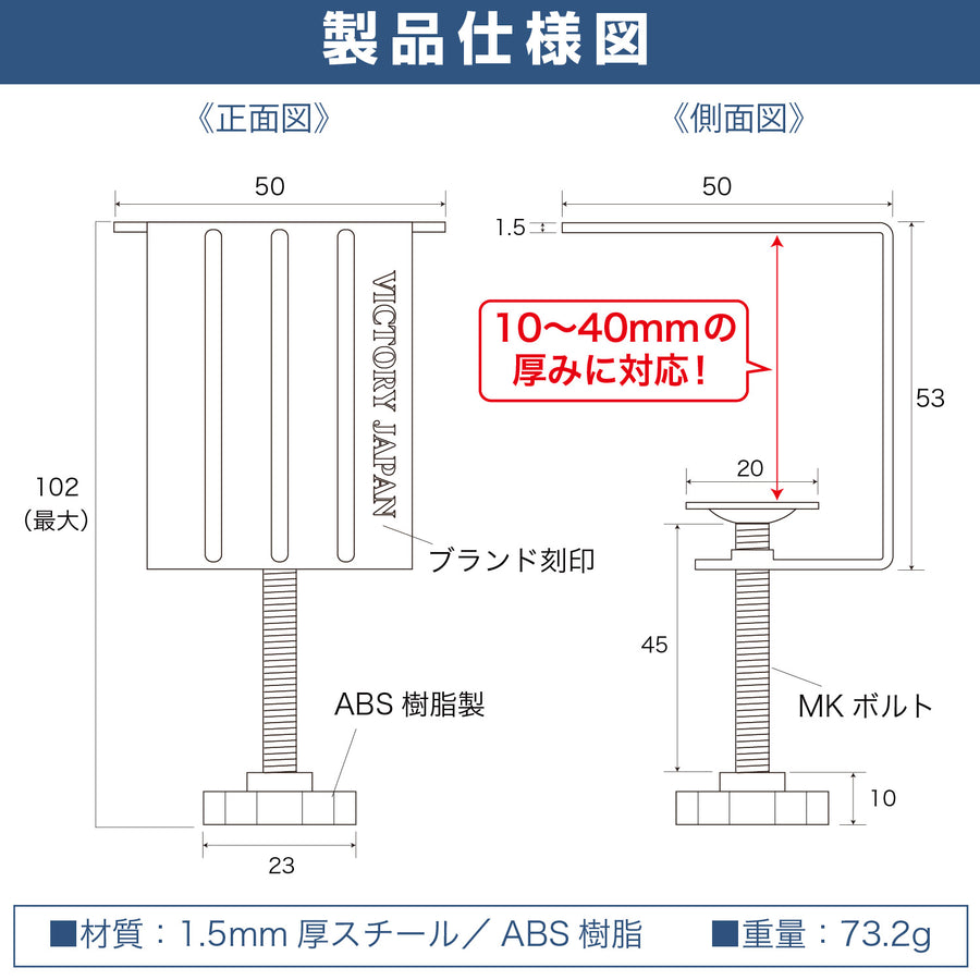 【机などを傷つけない！】デスククランプ 4個セット スチール製1.5mm厚 最大40mmまではさめる